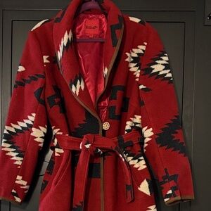 Black Mountain Peak Red Aztec Southwest Navajo Indian Santa Fe Car Coat